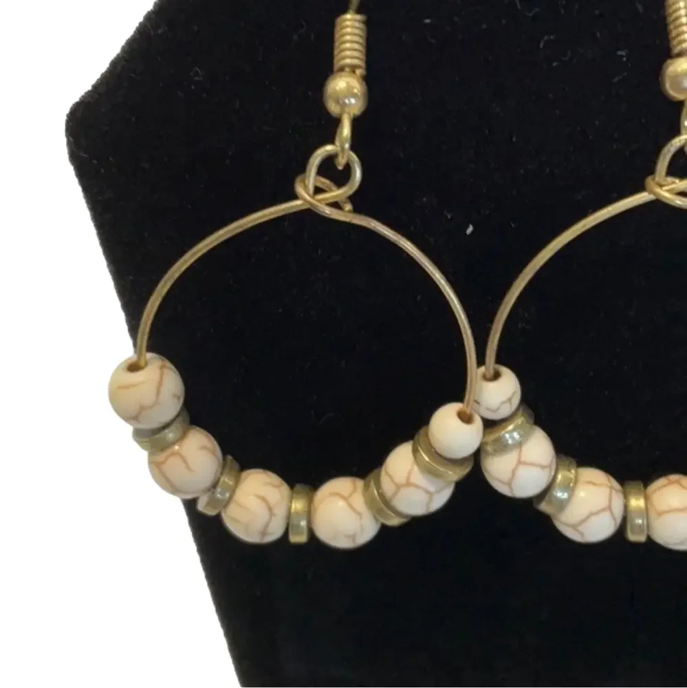 Earrings Goldtone Circles with Beads and Bangles